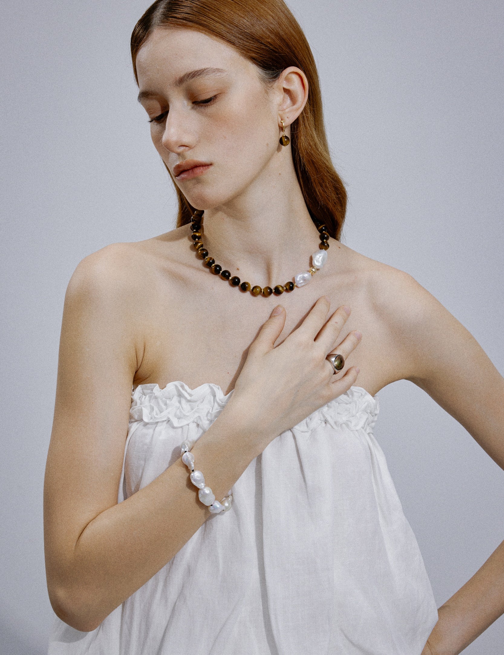Horizon Tiger's Eye & Baroque Pearl Necklace