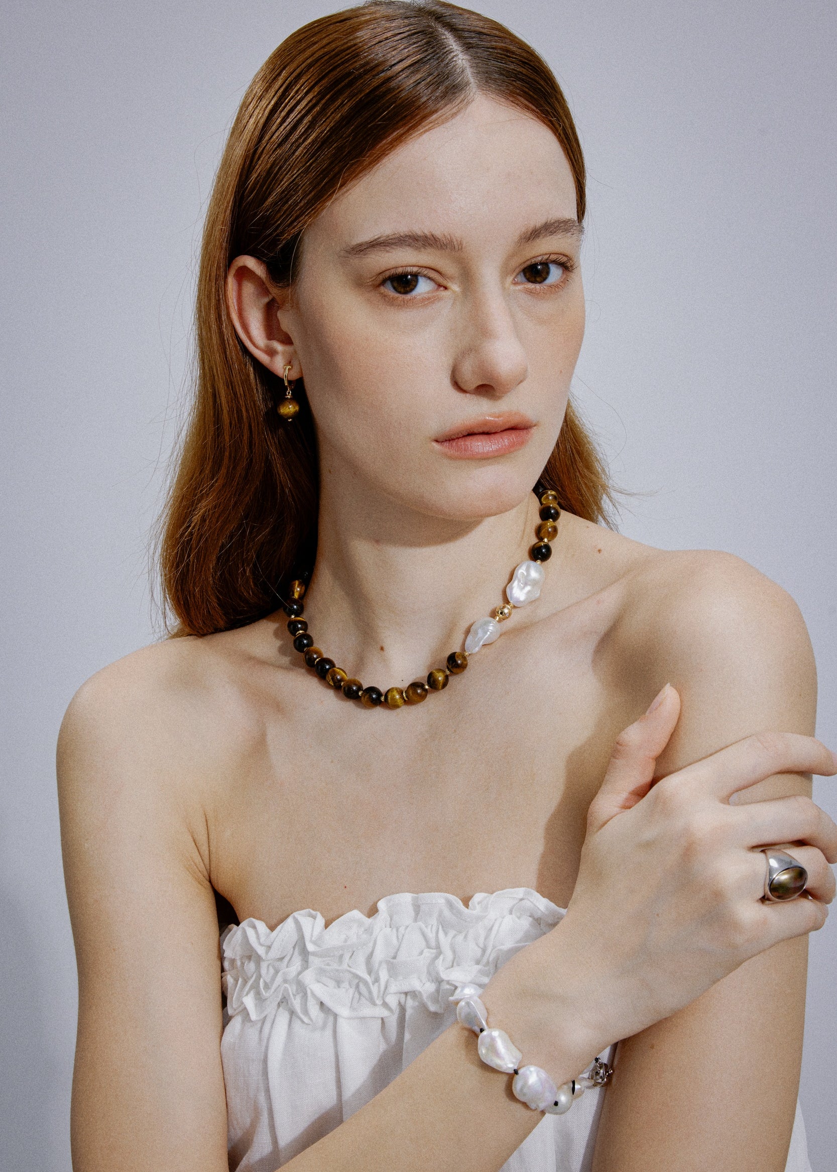 Horizon Tiger's Eye & Baroque Pearl Necklace