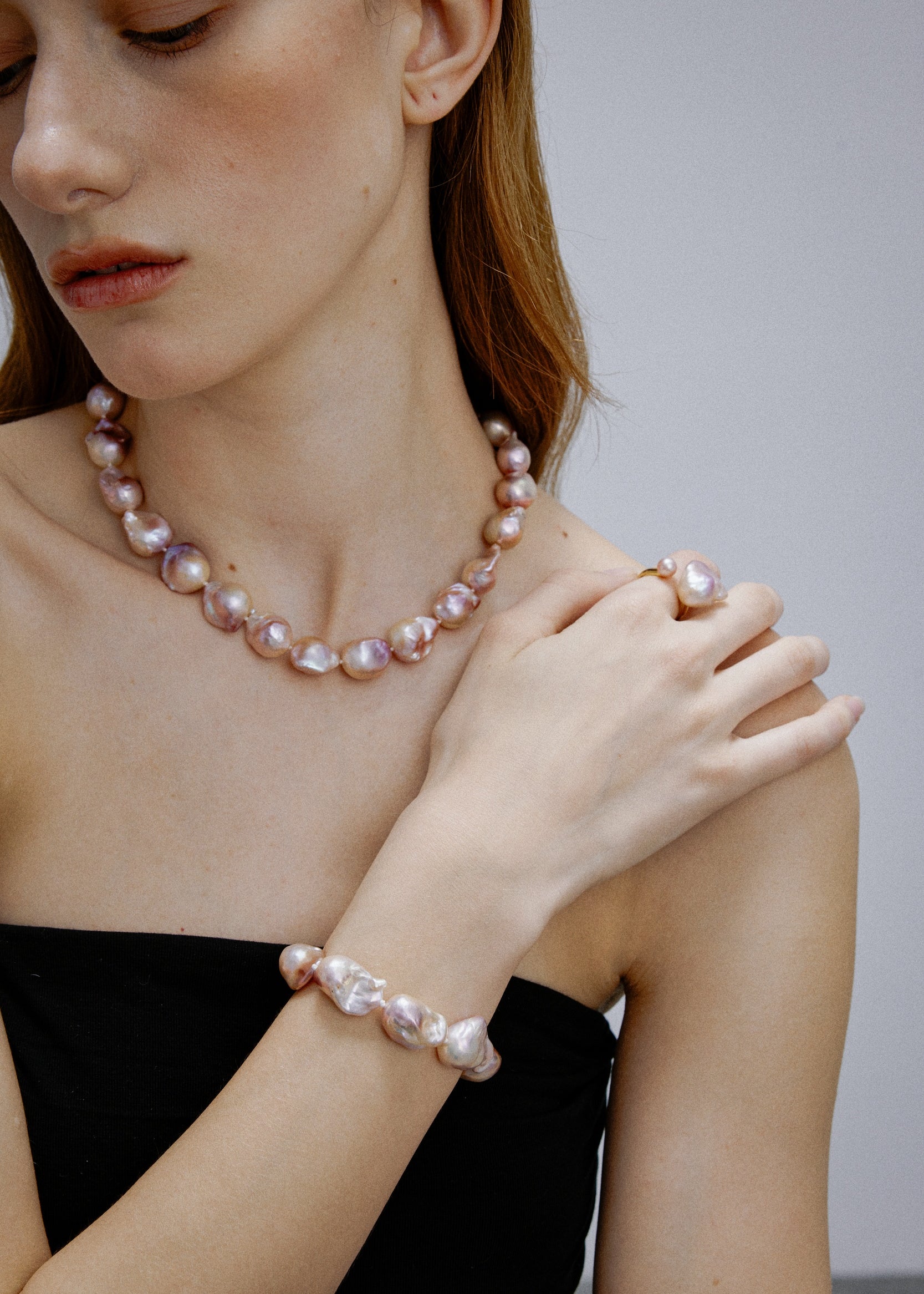 Rosé Pink Round Baroque Pearl Necklace