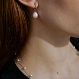 Dewdrop | Drop Pearl Huggie Earrings