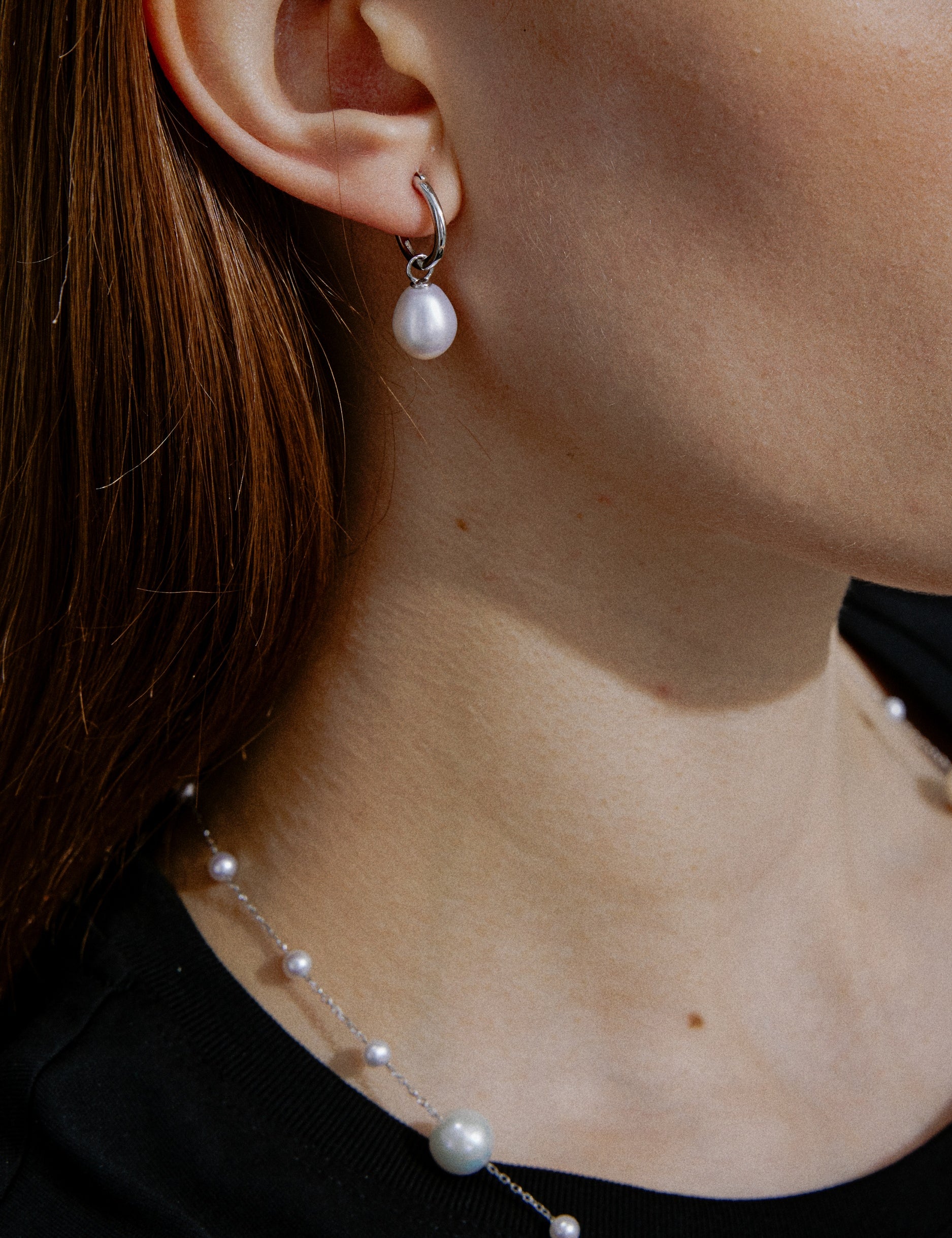 Dewdrop | Drop Pearl Huggie Earrings