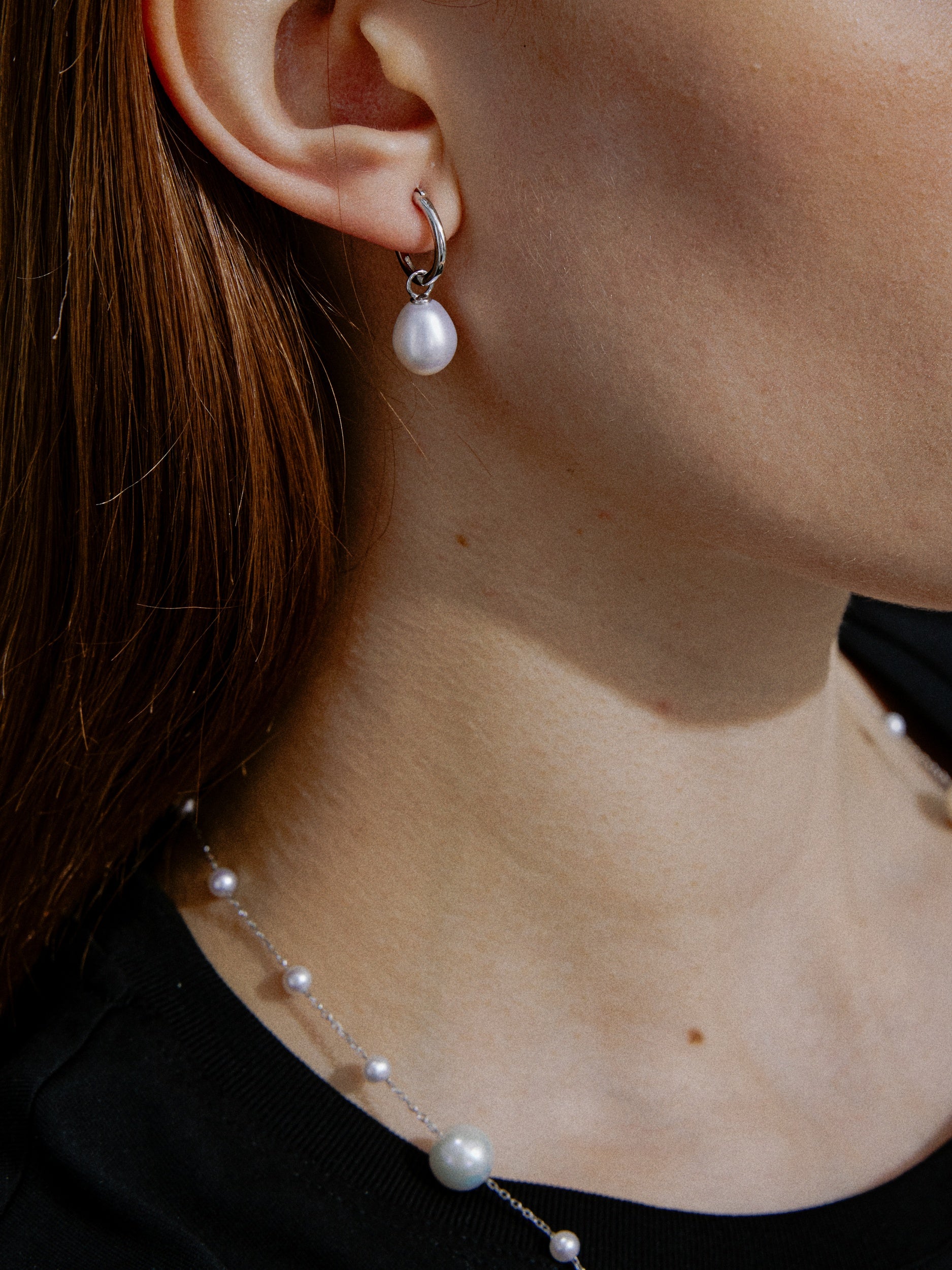 Dewdrop | Drop Pearl Huggie Earrings