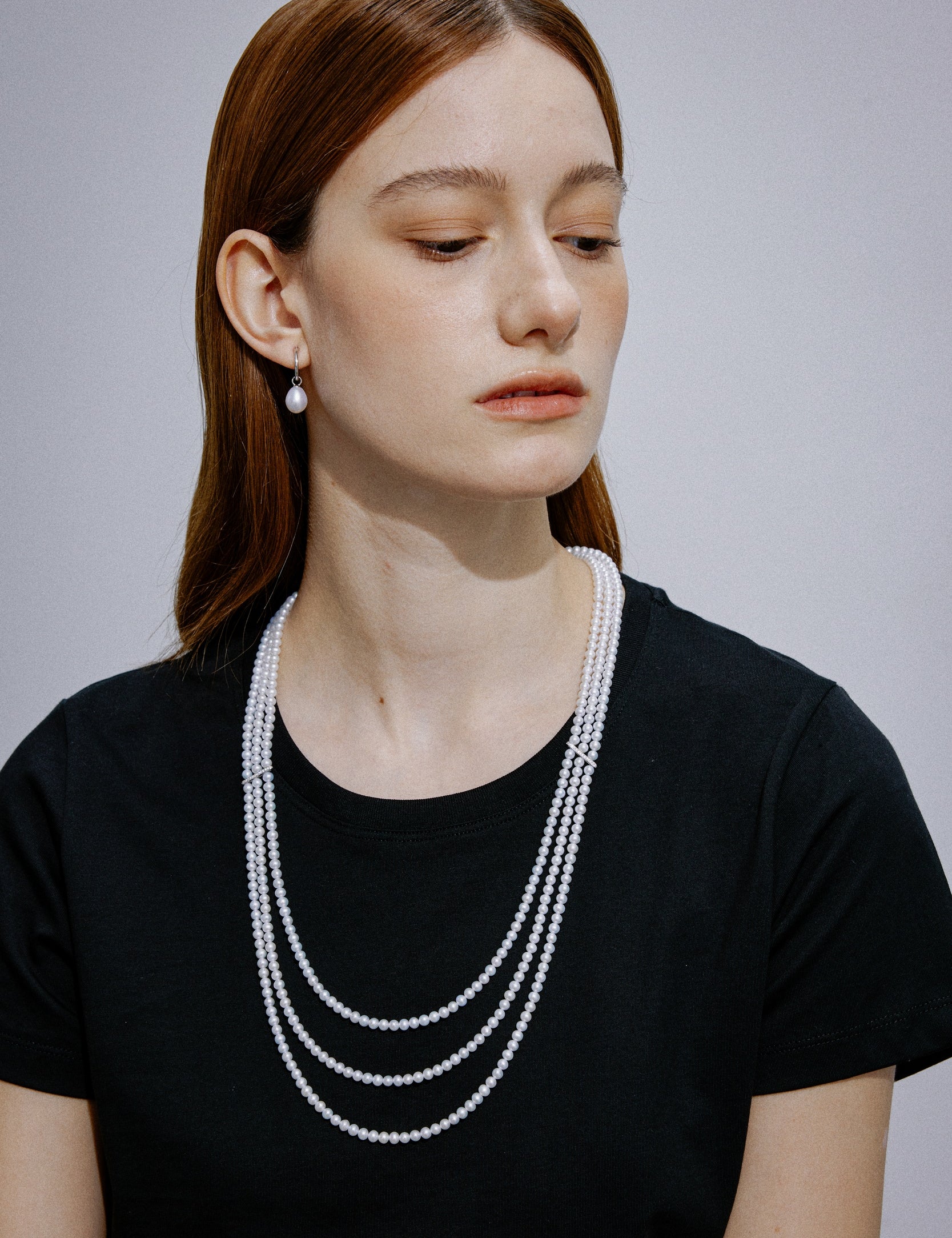 Moonlit Veil Triple-Strand Freshwater Pearl Necklace