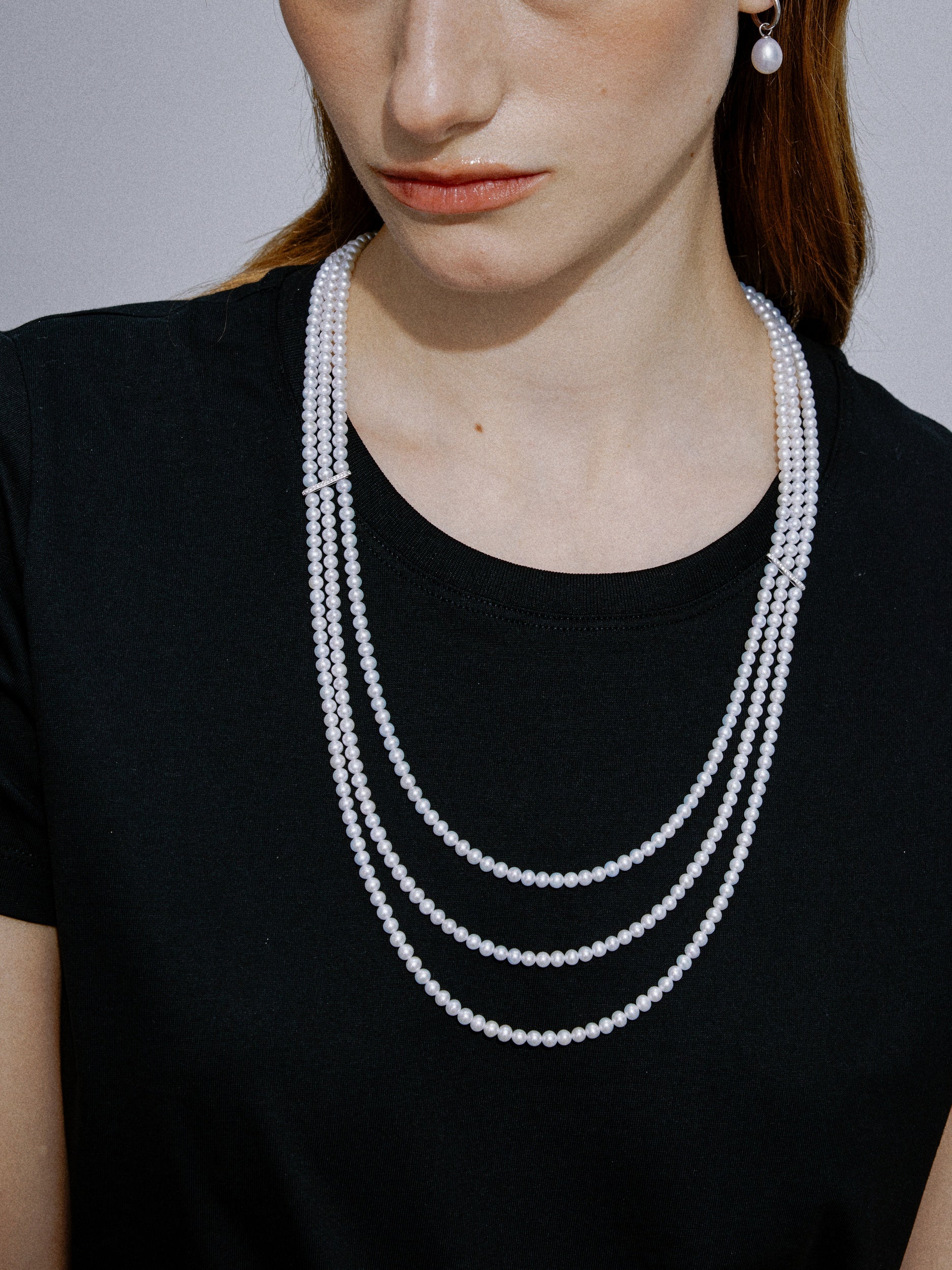 Moonlit Veil Triple-Strand Freshwater Pearl Necklace