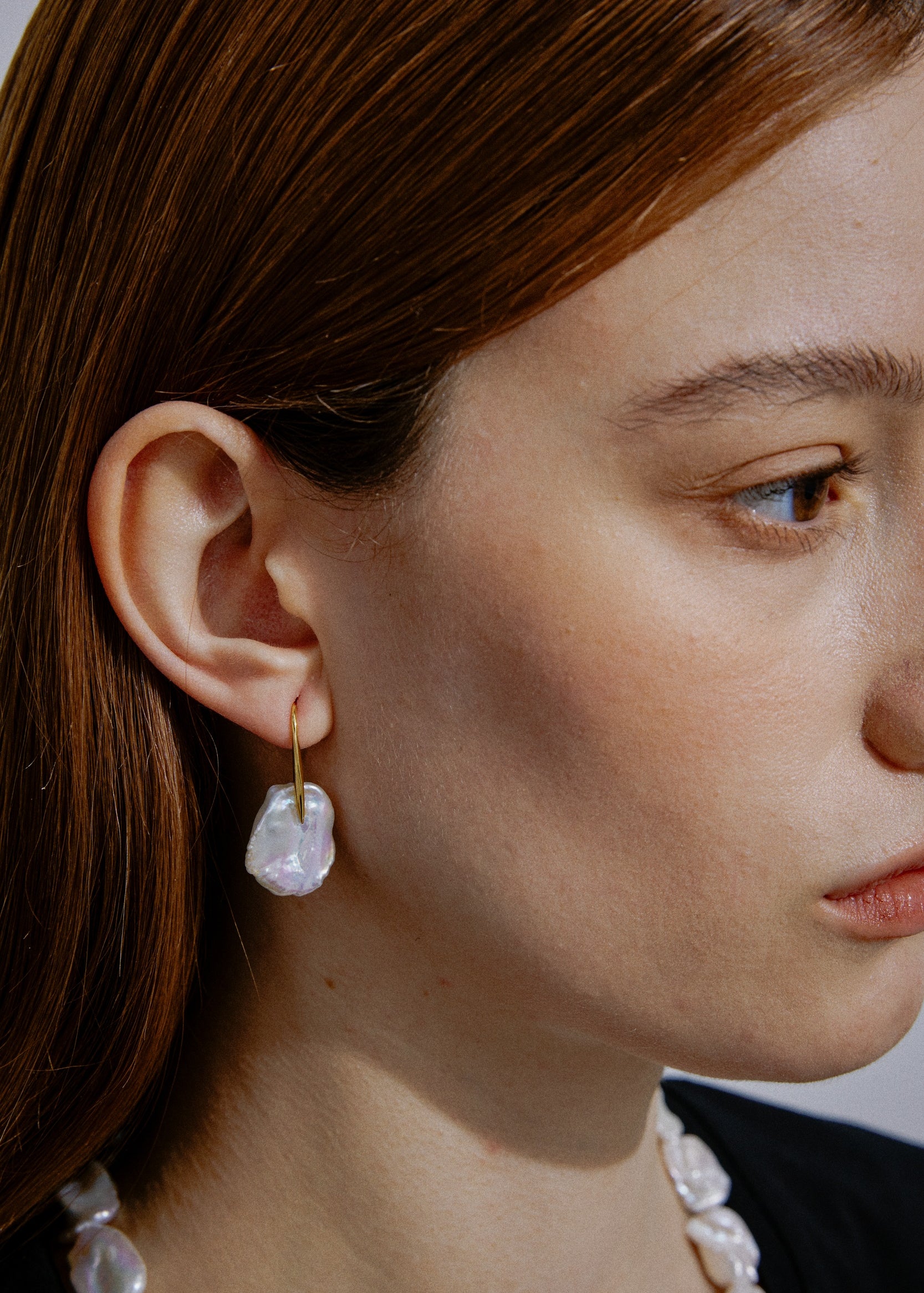 Moon Petal Flat Baroque Pearl Earrings