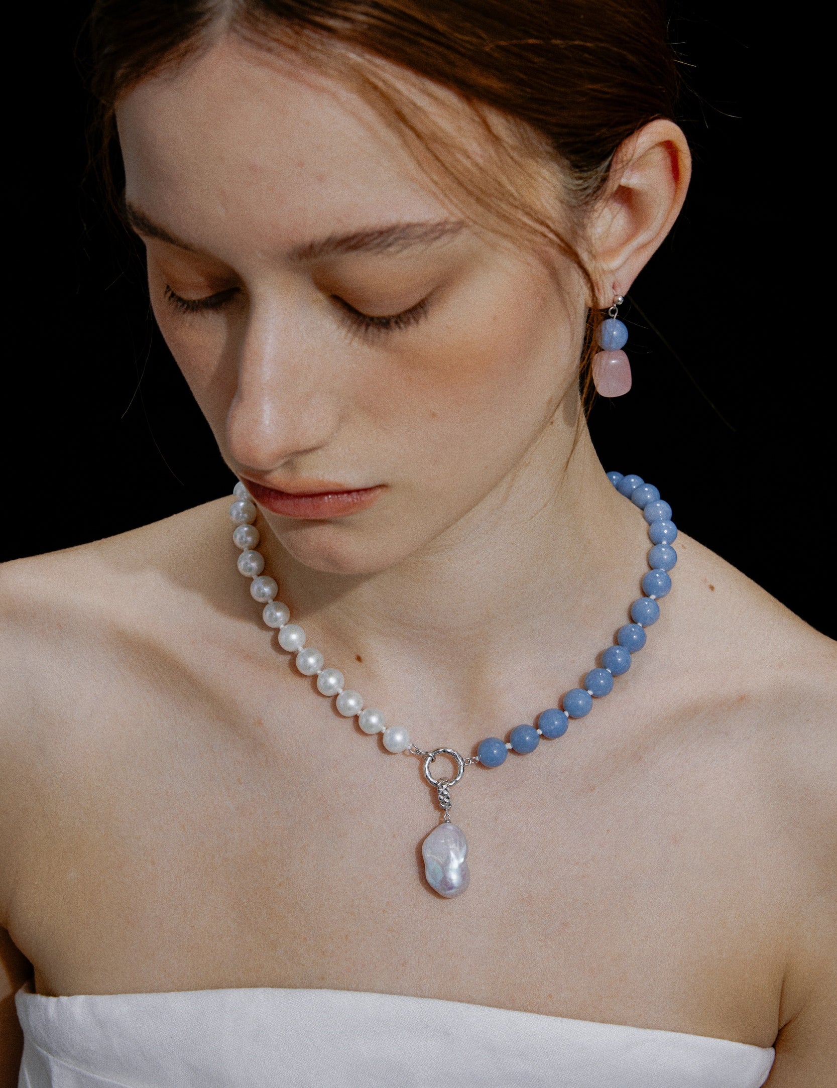 Celeste Angelite Pearl Necklace
