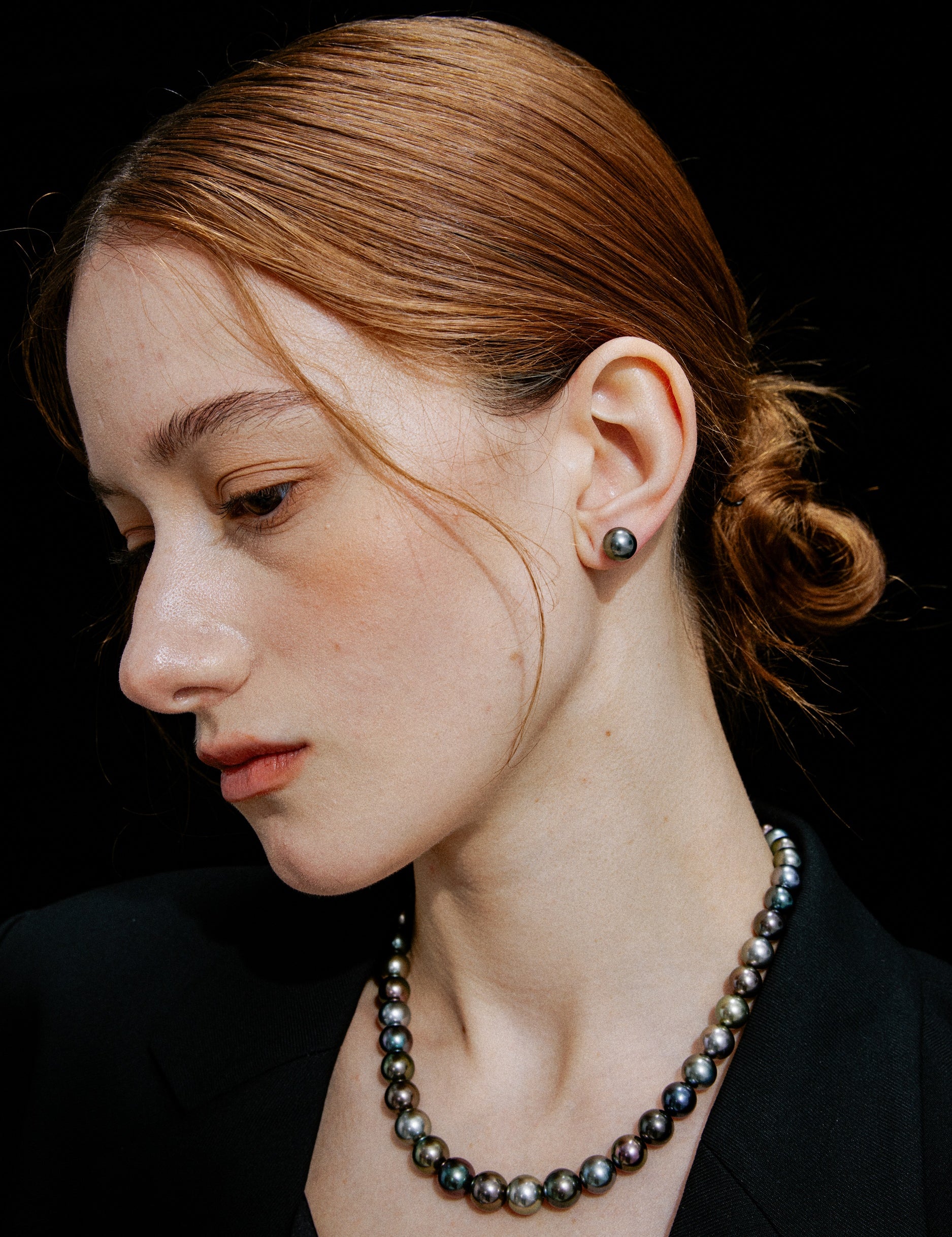 Peacock Green Tahitian Pearl Stud Earrings